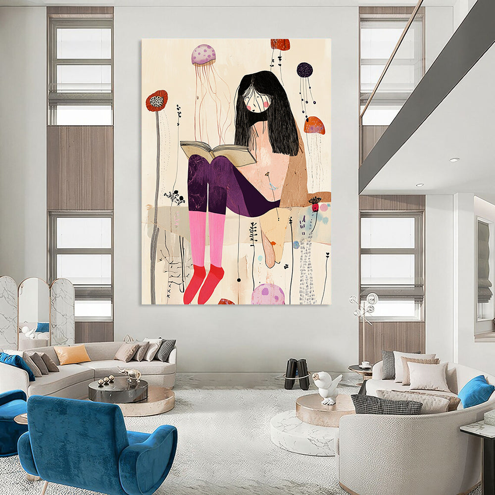 Reading Girl with Jellyfish for Boho - Chic Bedroom & Artistic Bookstore STSC1237