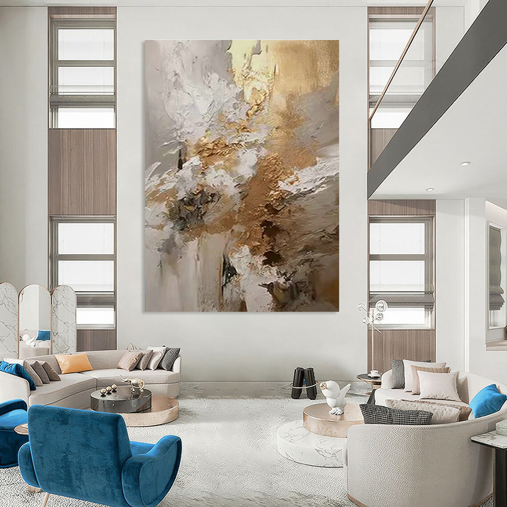 White - Gold - Brown Abstract Art for Luxury Hotel Suite & High - End Restaurant DLZ1253