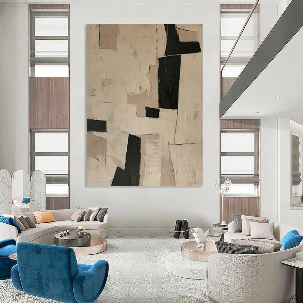 Black - White Collage Abstract Art for Minimalist Gallery & Monochrome Home Office DLZ1852
