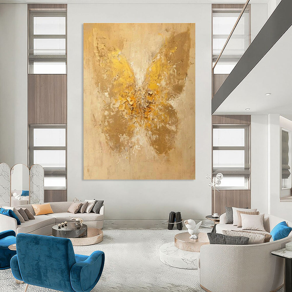 Golden Butterfly Oil Painting for Bedroom & Entryway DLZ0341