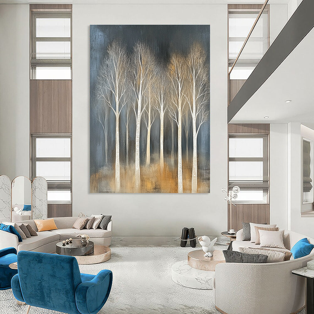 White Trees in Dark Background for Contemporary Hallway & Art - Focused Library STSC353