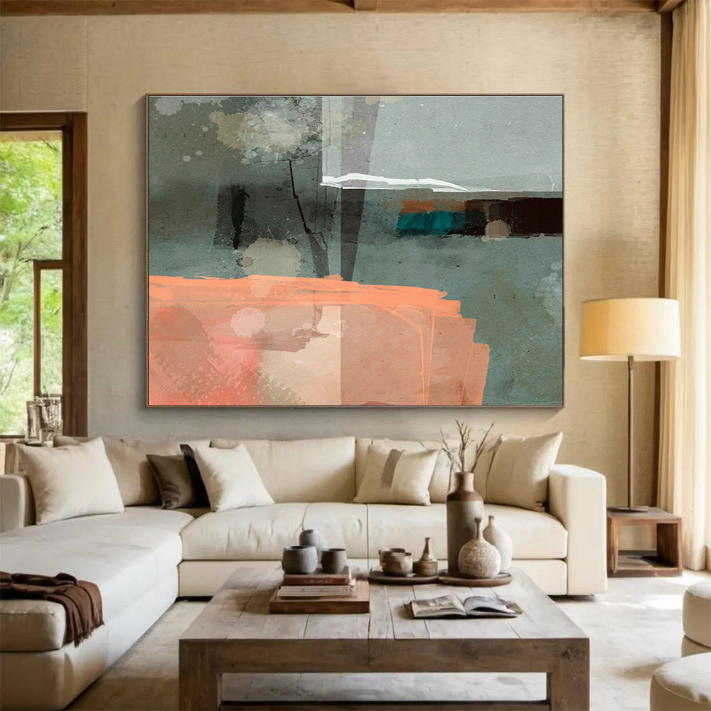 Gray - Orange Patchwork Abstract Art for Modern Hallways DLZ2459