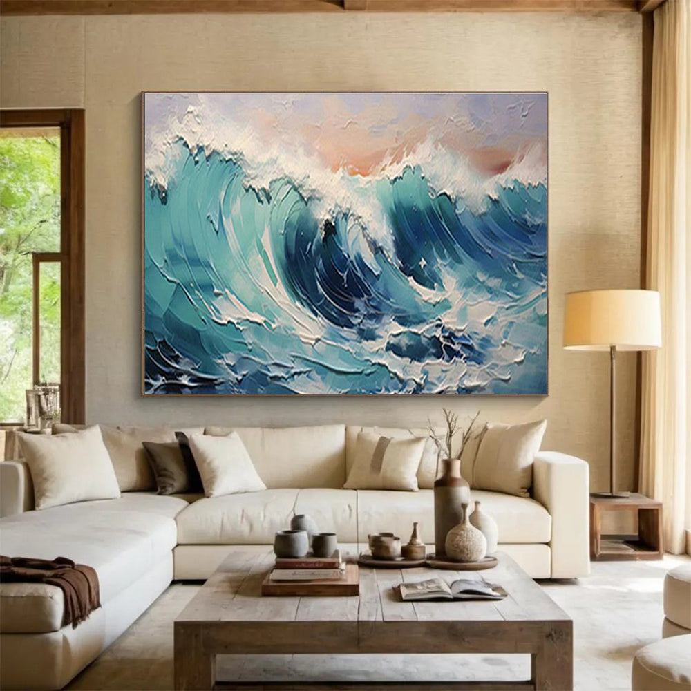 Textured Ocean Wave Art for Coastal - Themed Living Room Drama DLZ3063