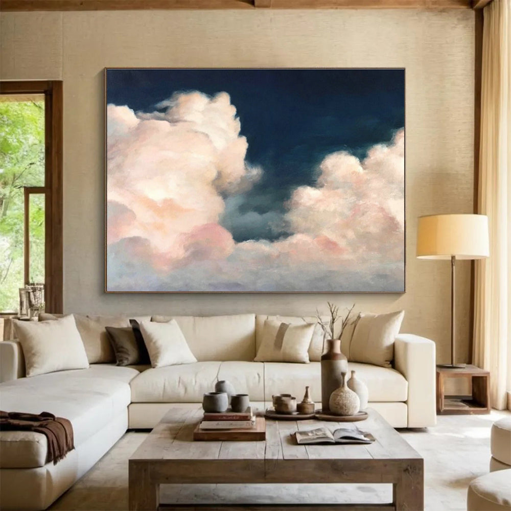 Pink Cloud Oil Painting for Romantic Rooftop Café Decor DLZ2569