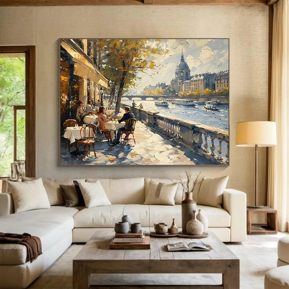Parisian Riverbank Café Art for Travel - Inspired Restaurant DLZ3050
