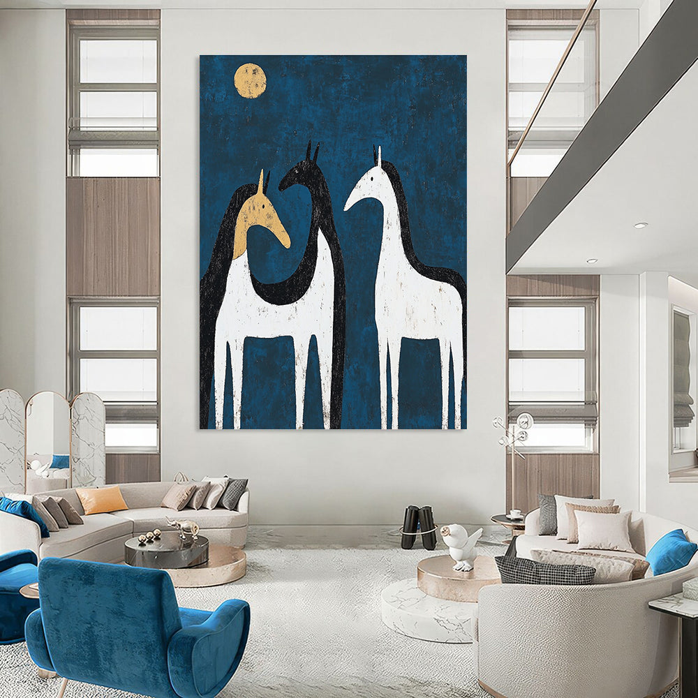Whimsical Blue Horses Art for Kids' Room & Garden Shed STSC072