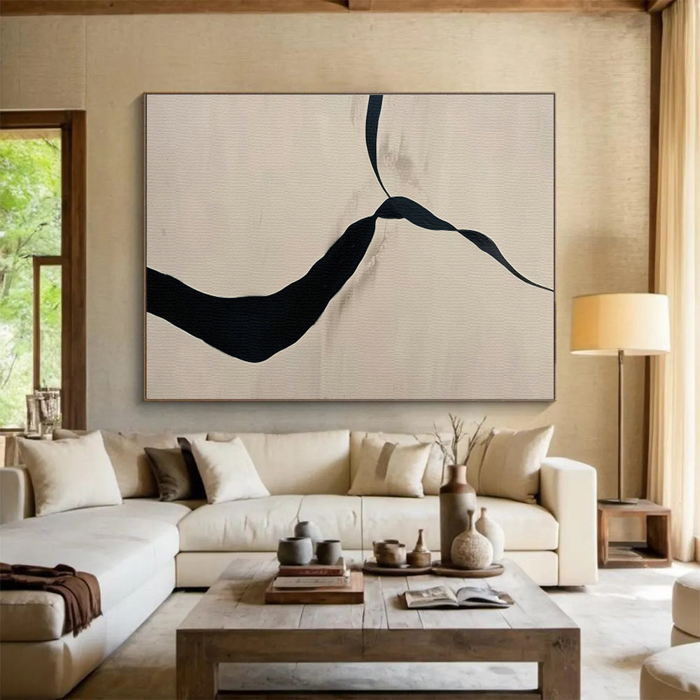 Black Ribbon Abstract Art for Minimalist Bedroom DLZ2973