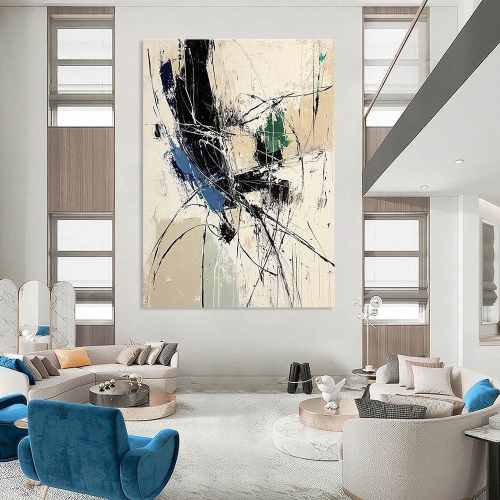 Dynamic Black and White Abstract for Contemporary Art Space & Minimalist Office STSC825