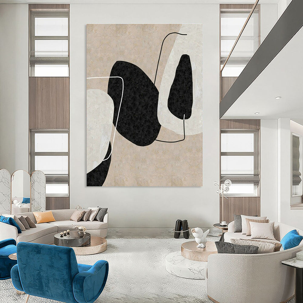 Beige - Black Abstract Art for Rustic Home Office & Modern Boutique DLZ2025