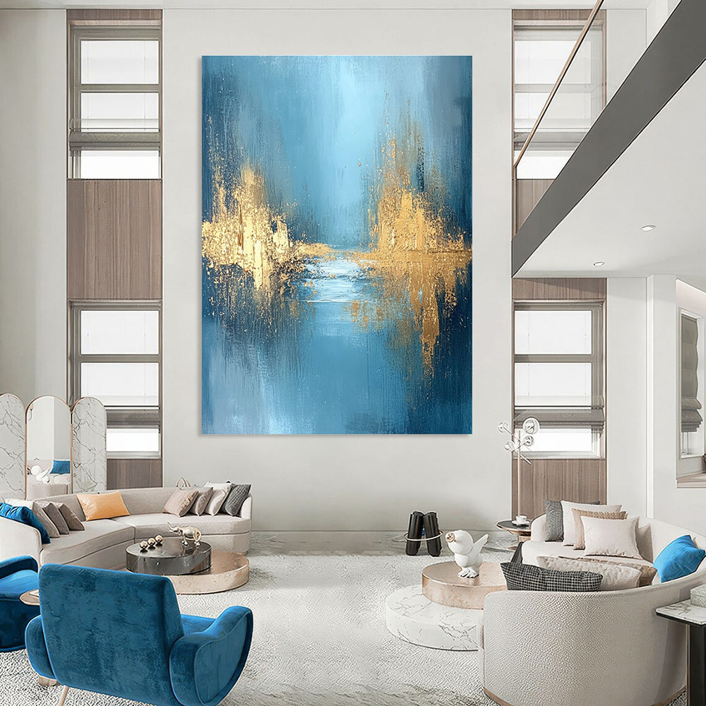 Blue - Gold Abstract Landscape Art for Bedroom & Luxury Hotel Room STSC723