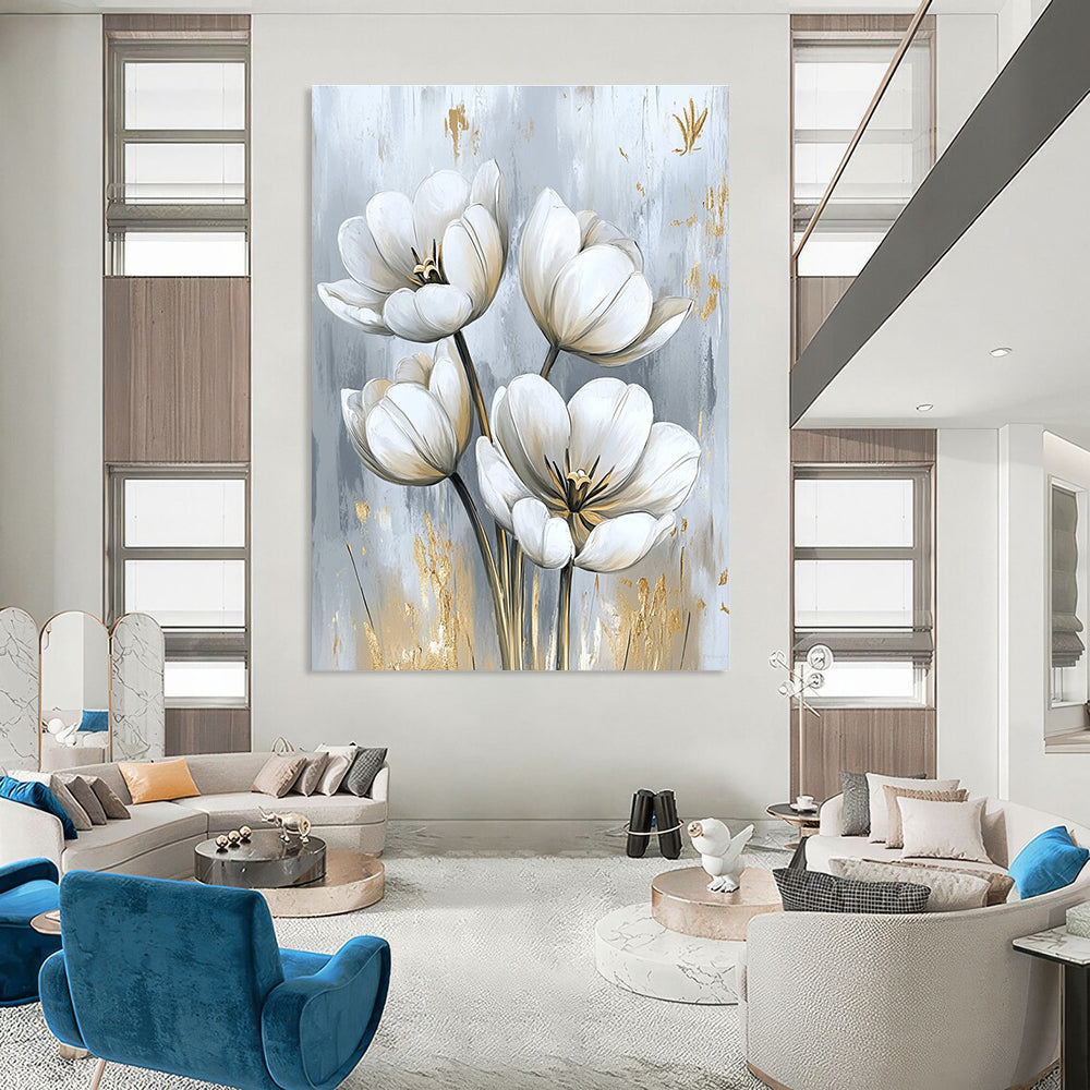White Tulip Bouquet Classic Floral Art for Traditional Home & Refined Home Living Room STSC1478