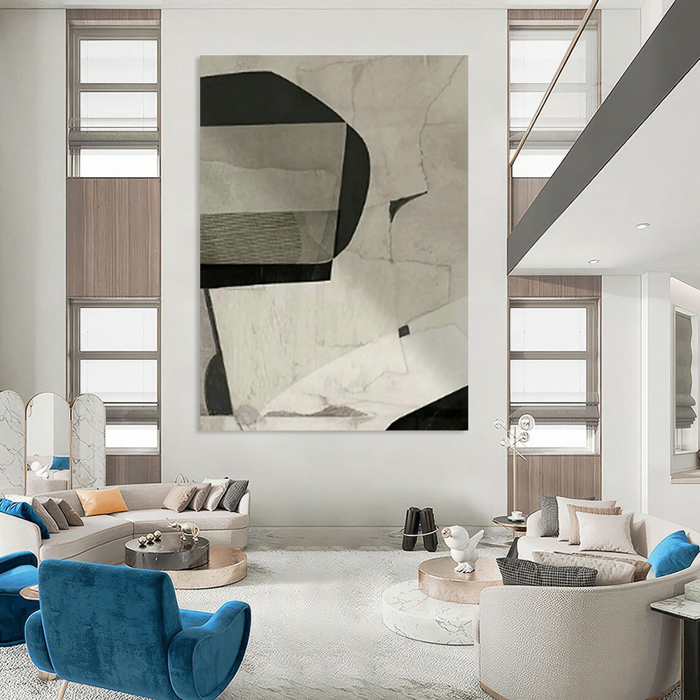 Black - White Geometric Abstract for Modern Art Gallery Corridor & Minimalist Office Lounge DLZ0880
