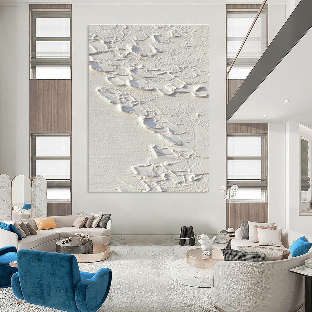 White Textured Abstract Art for Minimalist Bathroom & Modern Spa Retreat DLZ0834