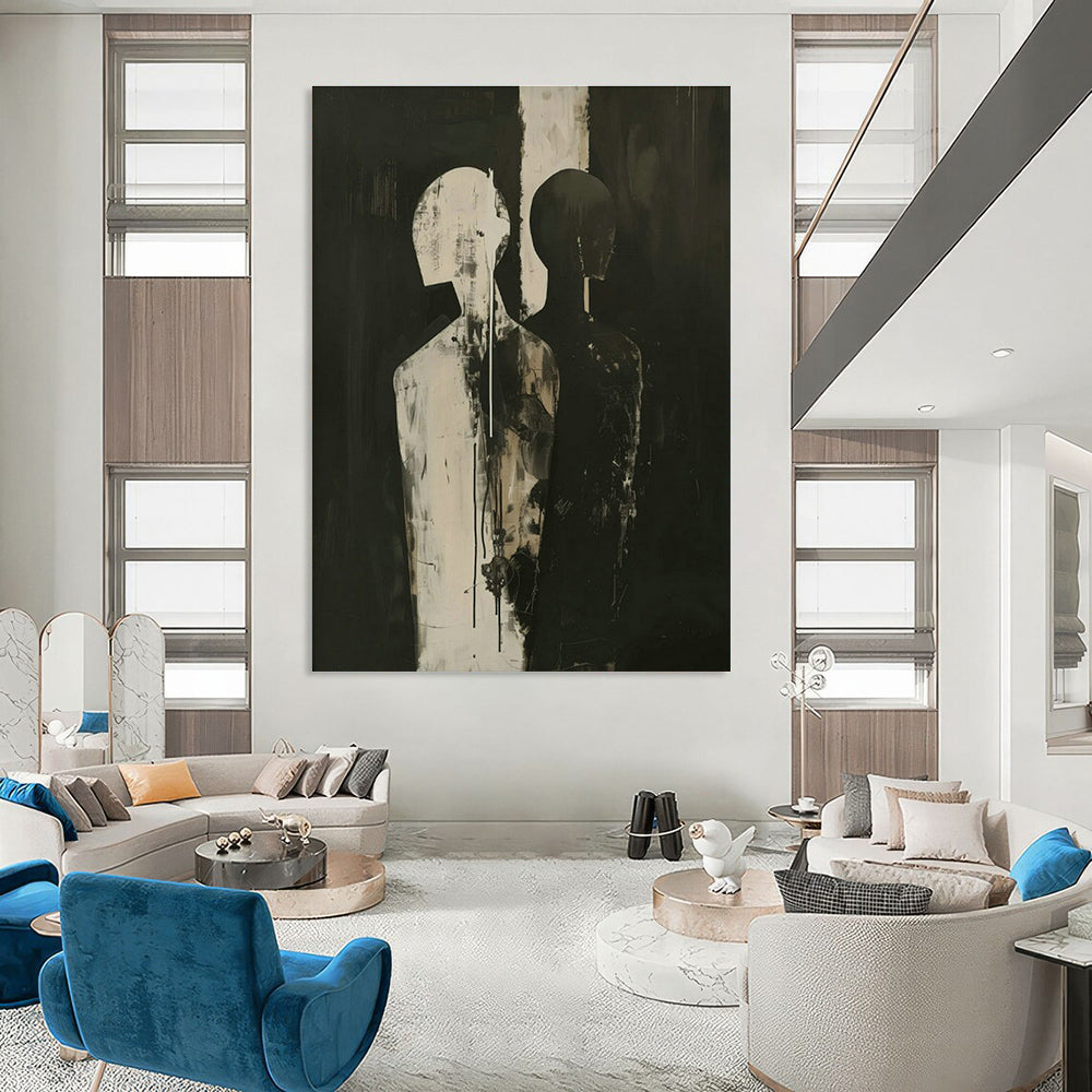 Black - White Double Figure Abstract Art for Modern Theater Lobby & Art - Themed Bar DLZ1828