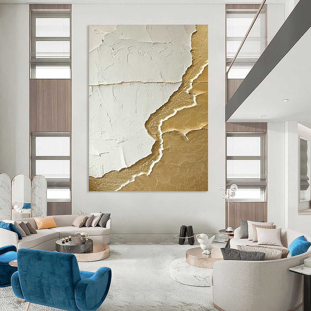 White - Gold Relief Art for Luxury Hotel Suite & High - End Jewelry Boutique DLZ0993