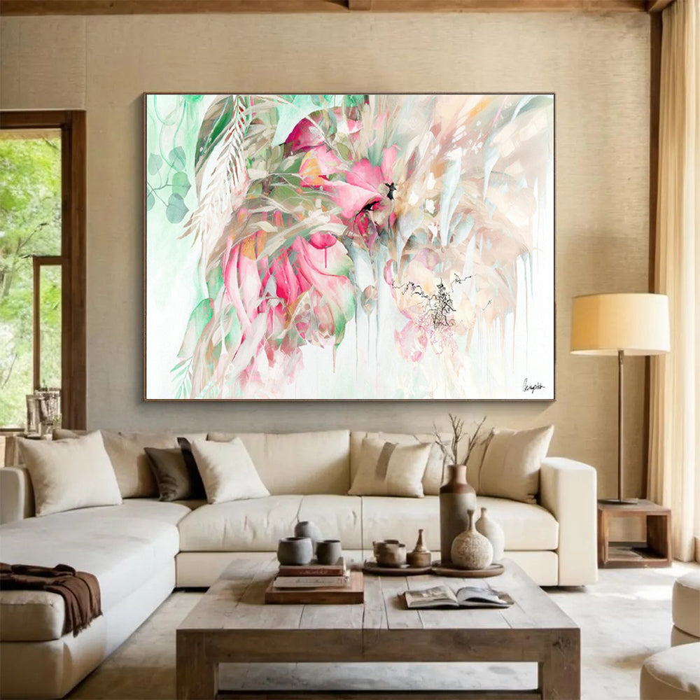 Tropical Flowers and Bird Art for Jungle - Themed Living Space DLZ2918