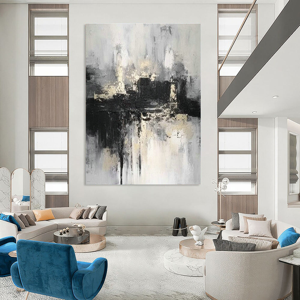Black - White - Gray Abstract Art for Sophisticated Library & Industrial - Style Loft DLZ0866