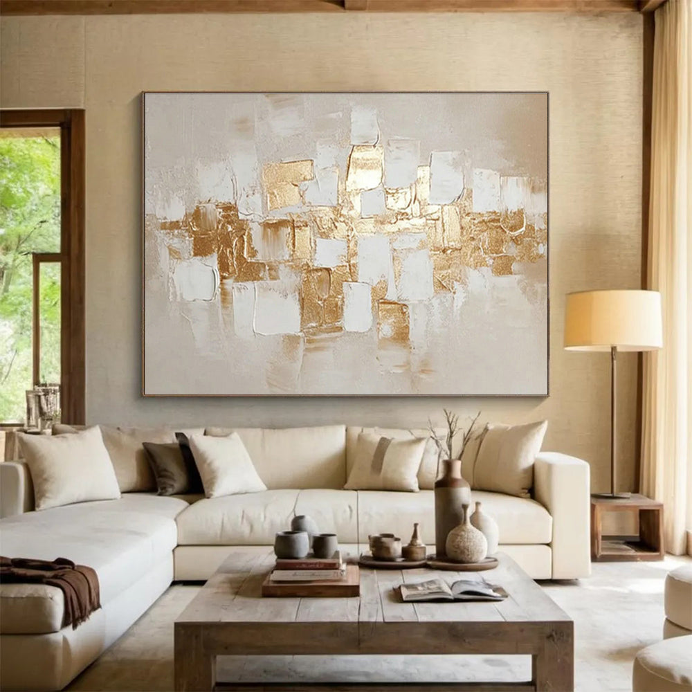Gold - White Square Abstract Art for Elegant Dining Room DLZ2908