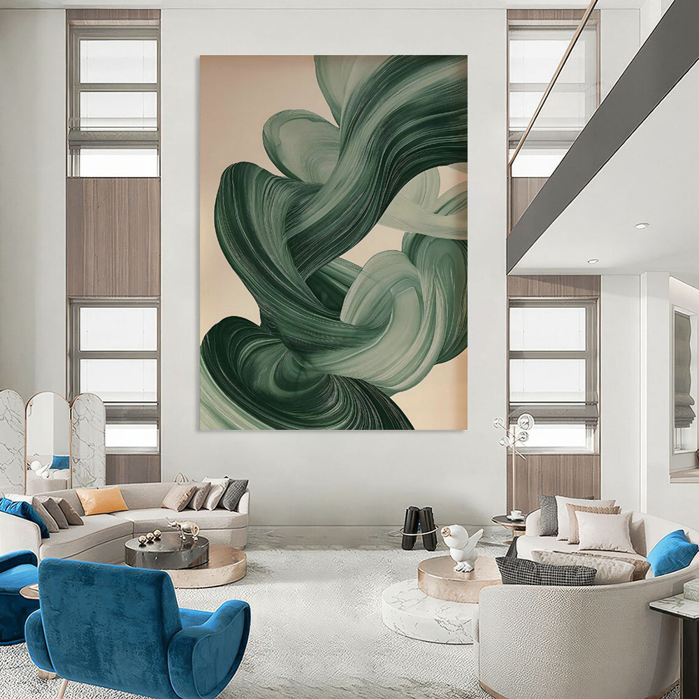 Green Flowing Ribbon Art for Bedroom & Living Room DLZ0415