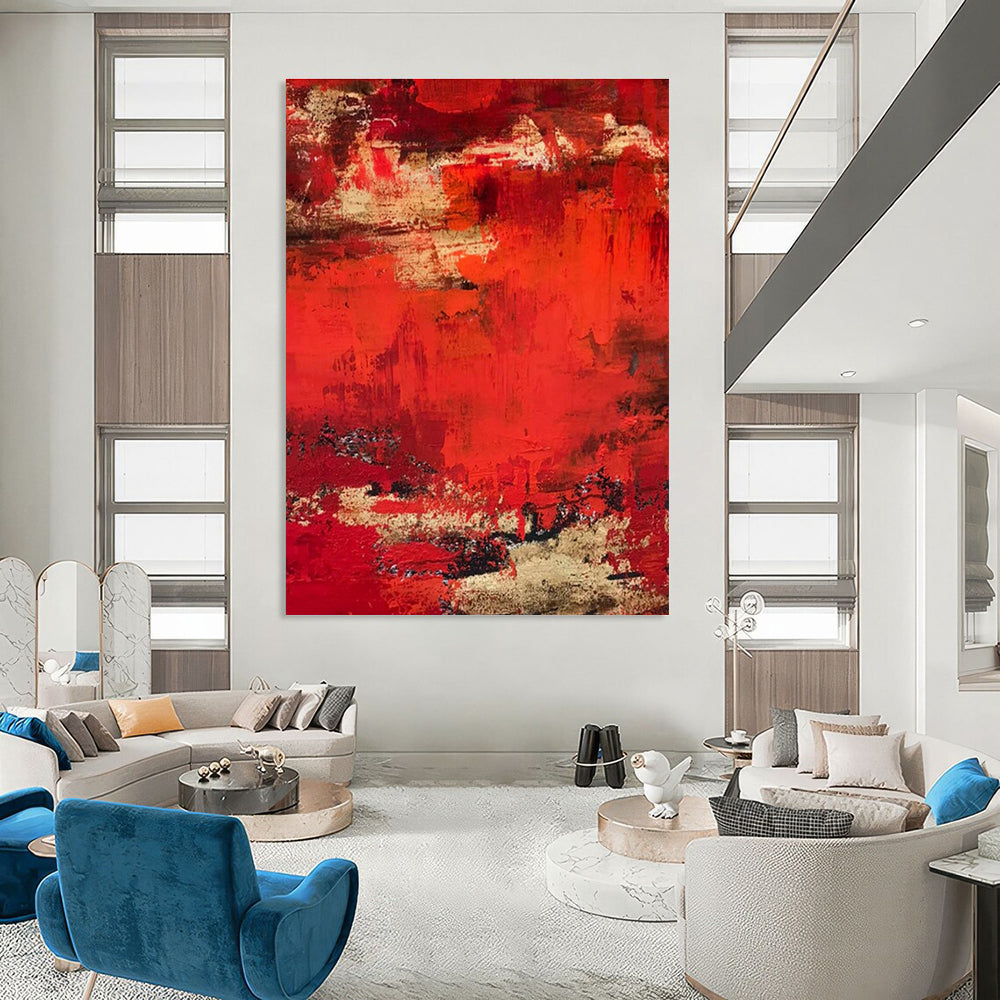 Red - Gold Textured Abstract Art for Luxury Ballroom & Opulent Home Library DLZ0769