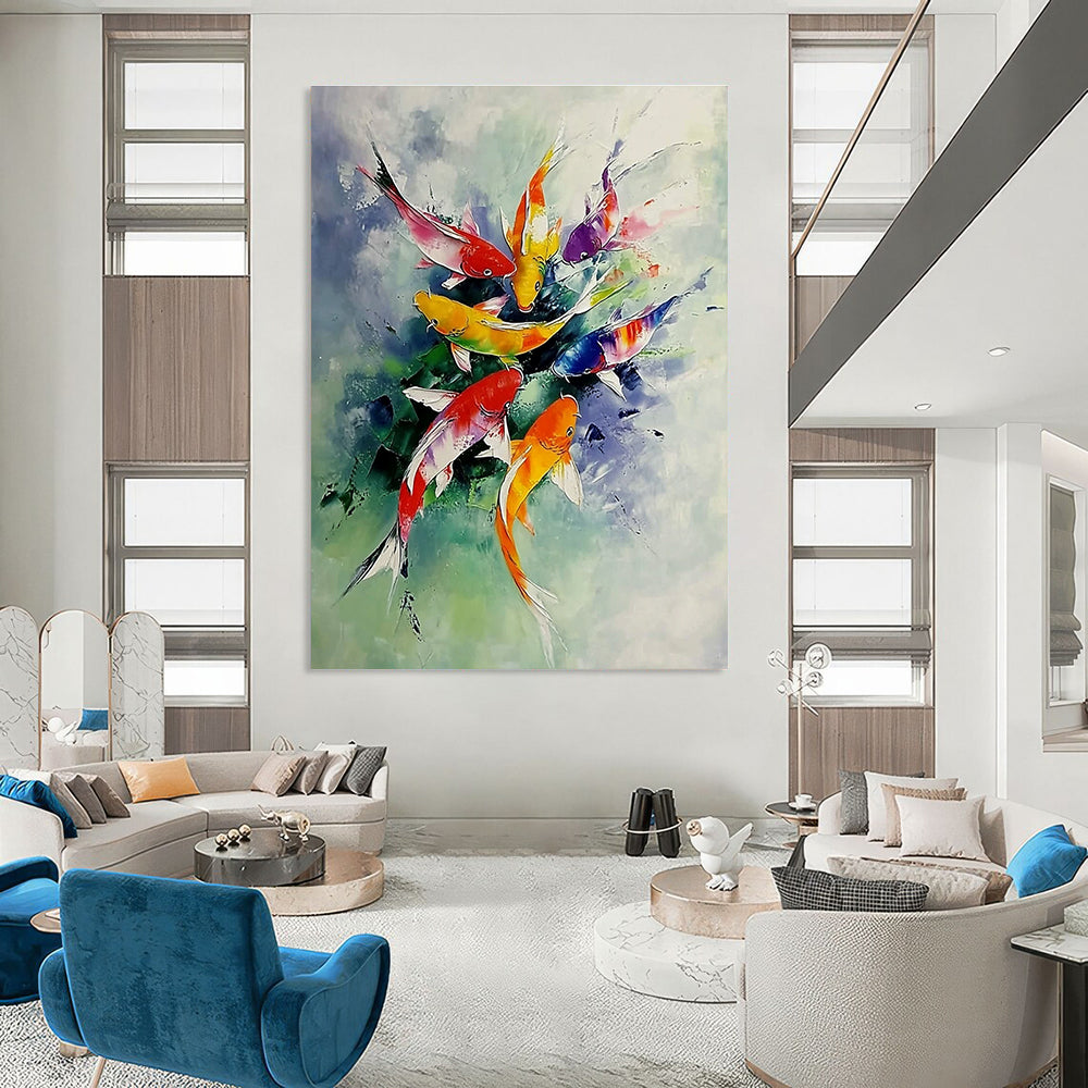 Colorful Koi Fish for Asian - Inspired Restaurant & Tranquil Home Garden Room STSC1012