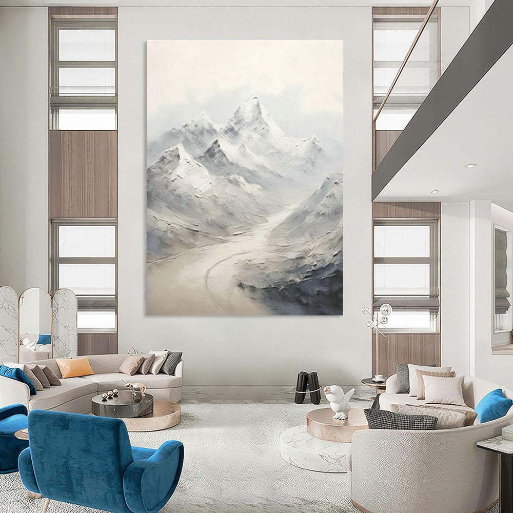 Snowy Mountain Abstract Art for Ski Chalet & Nature Lover’s Bedroom DLZ1271