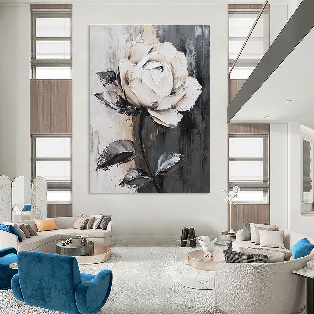 Textured White Rose on Gray for Romantic Bedroom & Luxury Hotel Suite STSC522