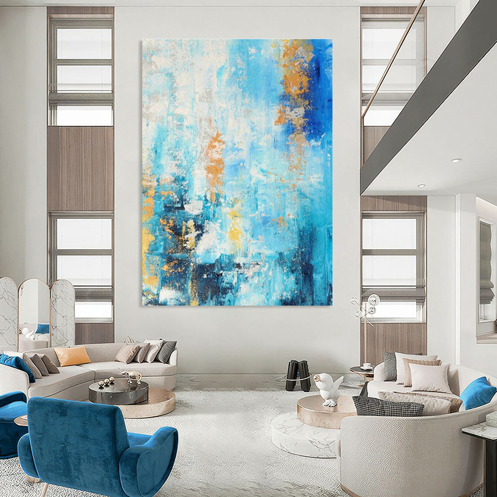 Blue - Gold Abstract Art for Coastal Resort Spa Relaxation Zones DLZ0014