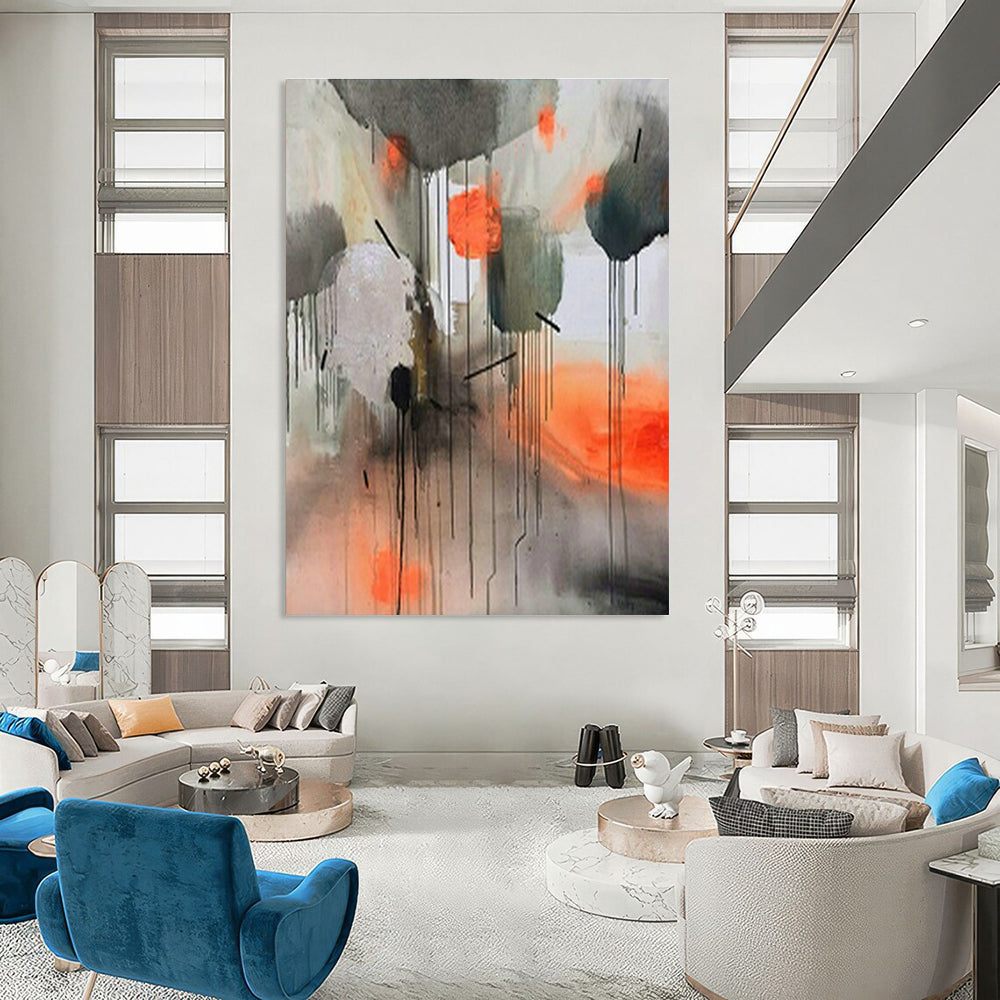 Gray - Orange Ink - Style Abstract Art for Modern Loft & Cultural Art Space DLZ1902