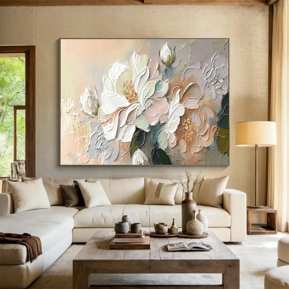 Pastel Flower Relief Art for Charming Cottage - Style Breakfast Nooks DLZ3097