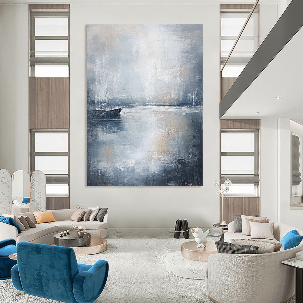 Serene Gray Sea Boat Art for Balcony & Coastal Home STSC044
