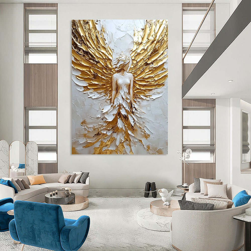 Textured Golden Angel Figure Art for Luxury Bedroom & Spiritual Wellness Center STSC142