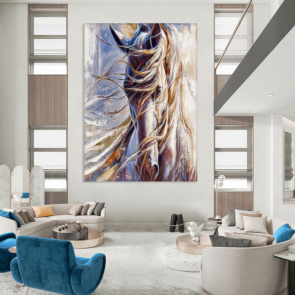 Majestic White Horse Art for Equestrian Club & Elegant Living Room DLZ2353