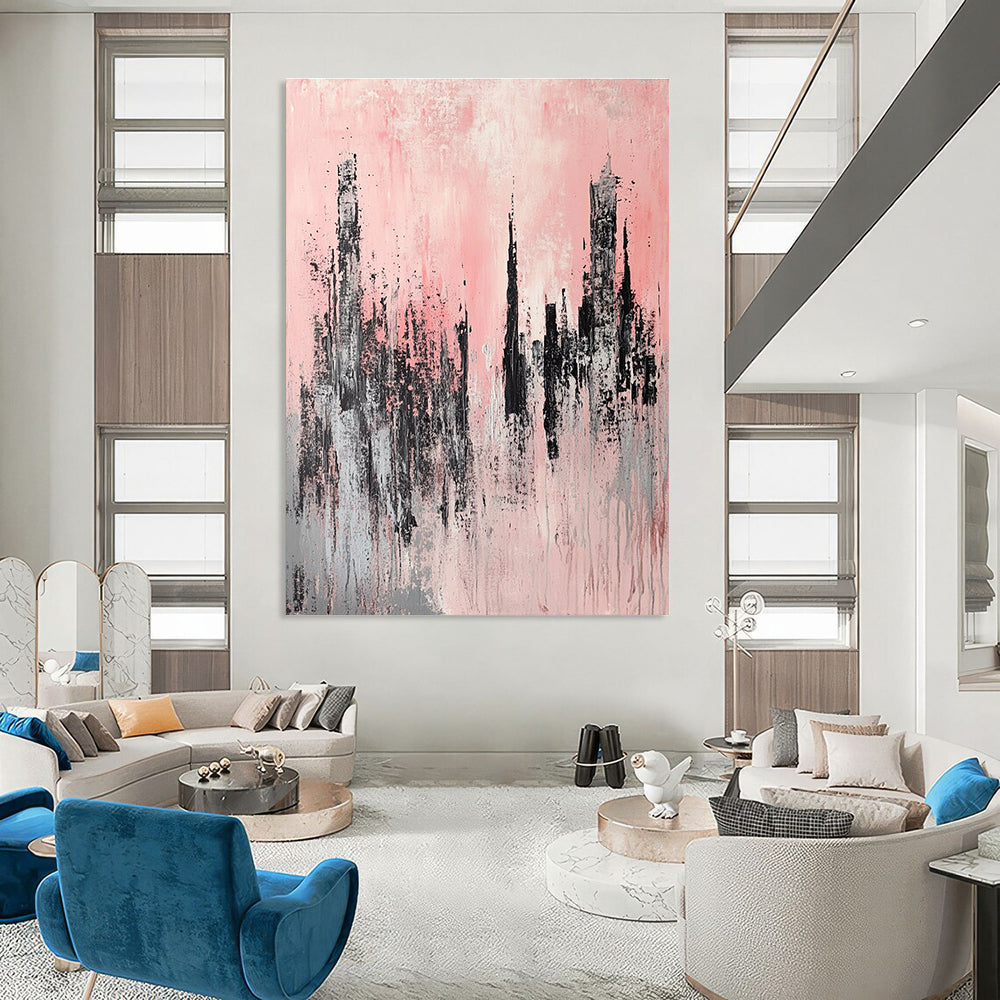 Pink and Grey Cityscape 1 for Chic Urban Apartment & Feminine - Themed Café STSC331
