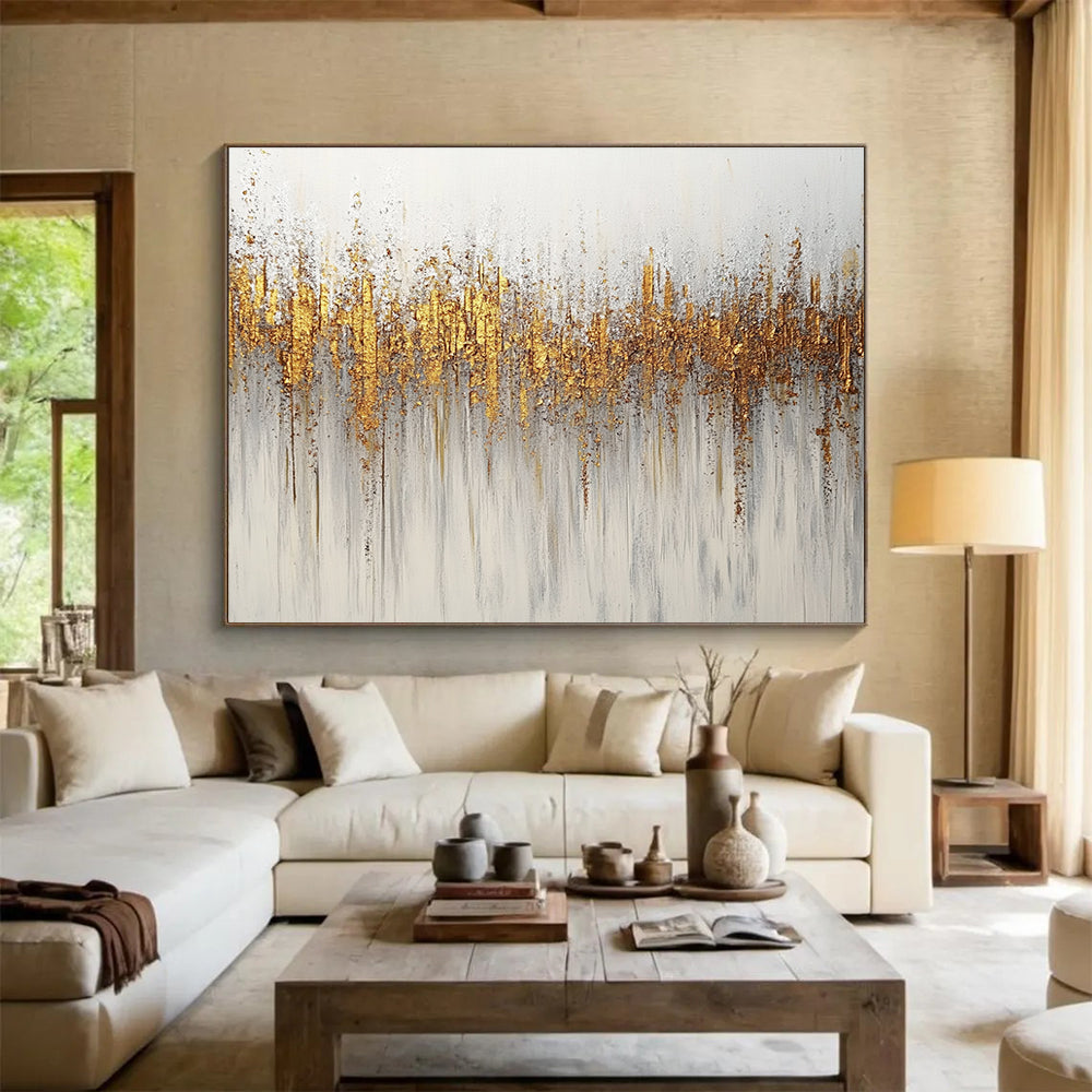 Gold - Accented Abstract Art for Luxury Hotel Lobby & Modern Home Dining Room SC209