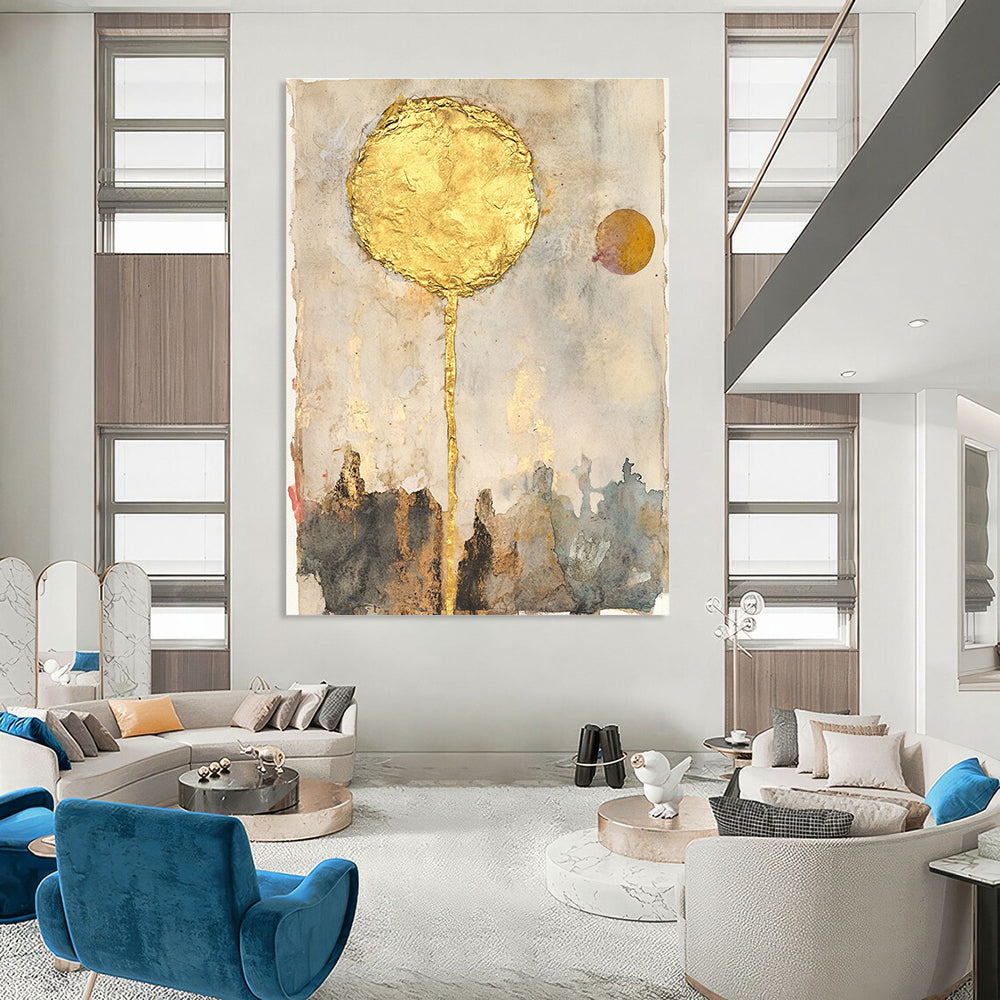 Golden Sun Abstract Mysterious Art for Bohemian - Style Lounge & Spiritual Home Meditation Room STSC1461