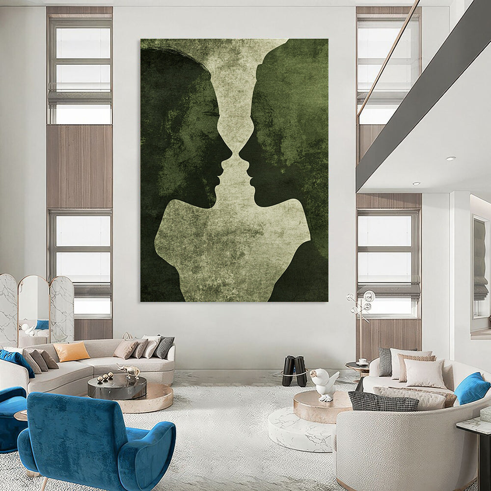 Green Silhouette Kiss Art for Romantic Hideaway & Intimate Home Bedroom STSC1446