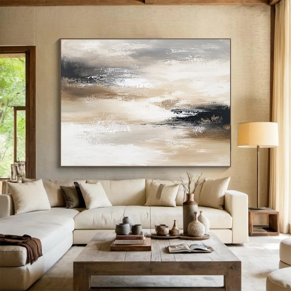 Beige - Gray Abstract Landscape Art for Rustic - Modern Home Office & Nature - Inspired Spa SC246