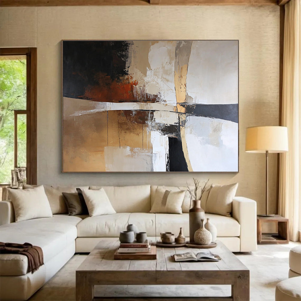 Beige - Toned Abstract with Drips Art for Neutral - Toned Hotel Suite & Classic Library SC328
