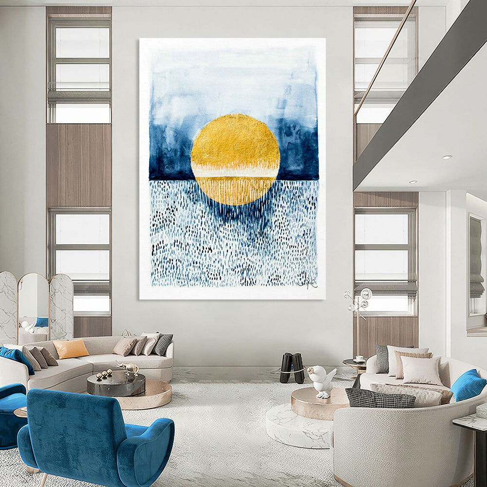 Gold - Blue Sunset Art for Coastal Home Bedroom Walls DLZ0101