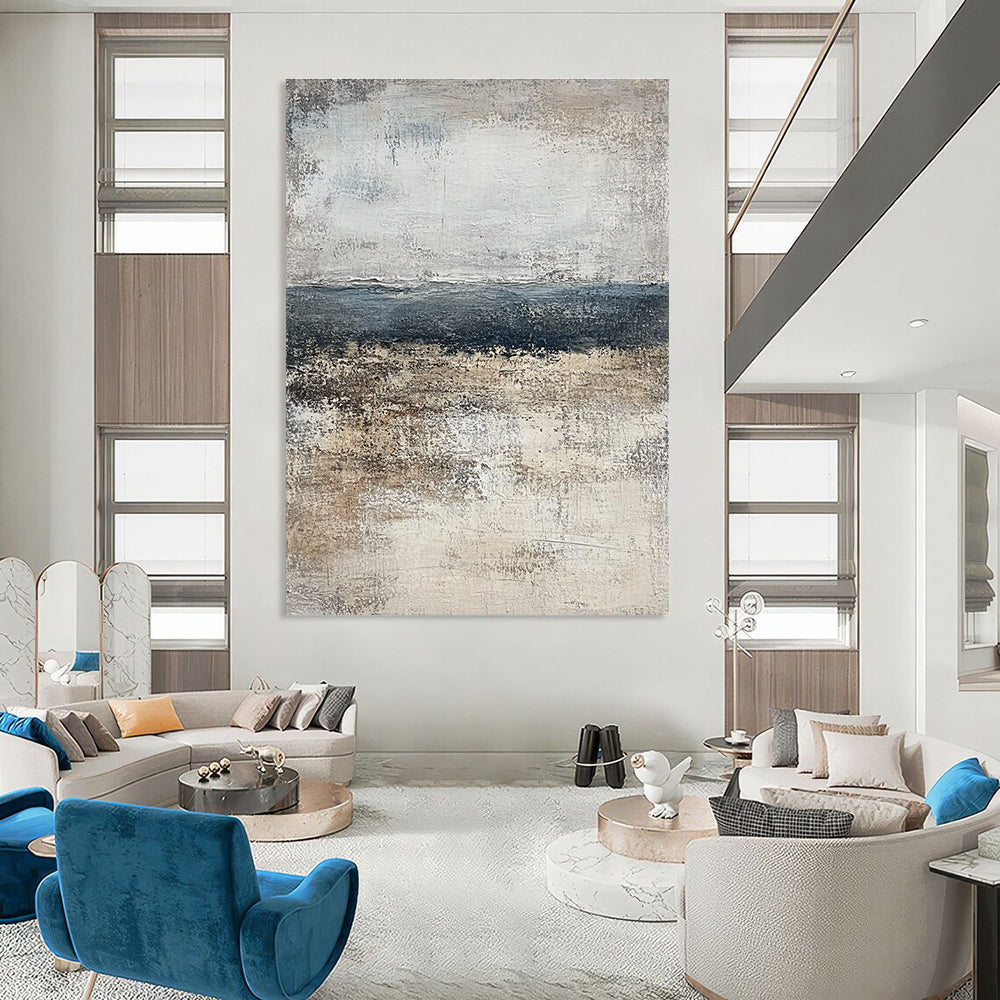 Gray and Blue Abstract Landscape for Coastal Home Living Room & Serene Spa Retreat STSC491