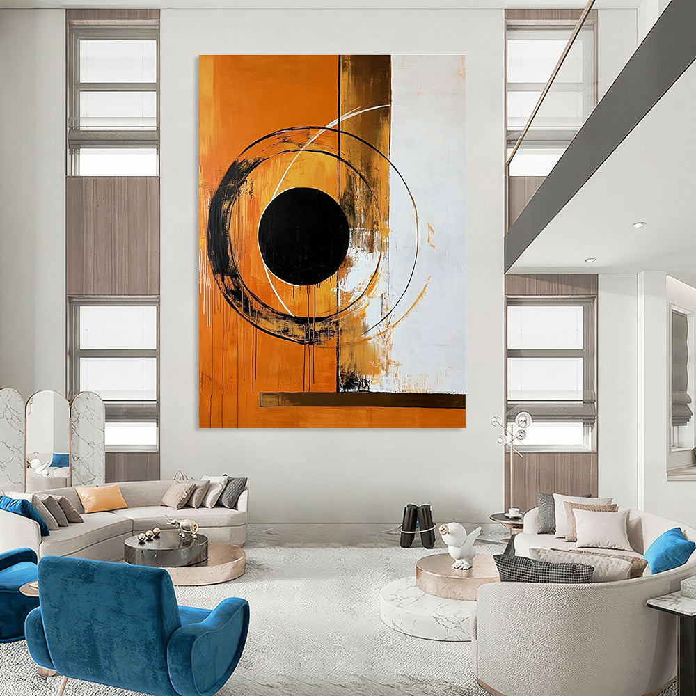 Orange and Black Circular Abstraction Art for Industrial - Style Loft & Modern Art Pop - Up STSC1354