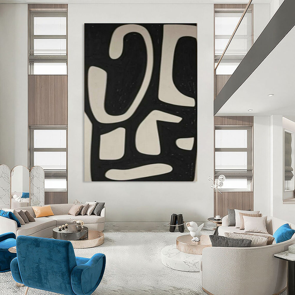 Black and White Symbolic Abstract Art for Art Deco - Style Home & Urban Art Lounge DLZ1978
