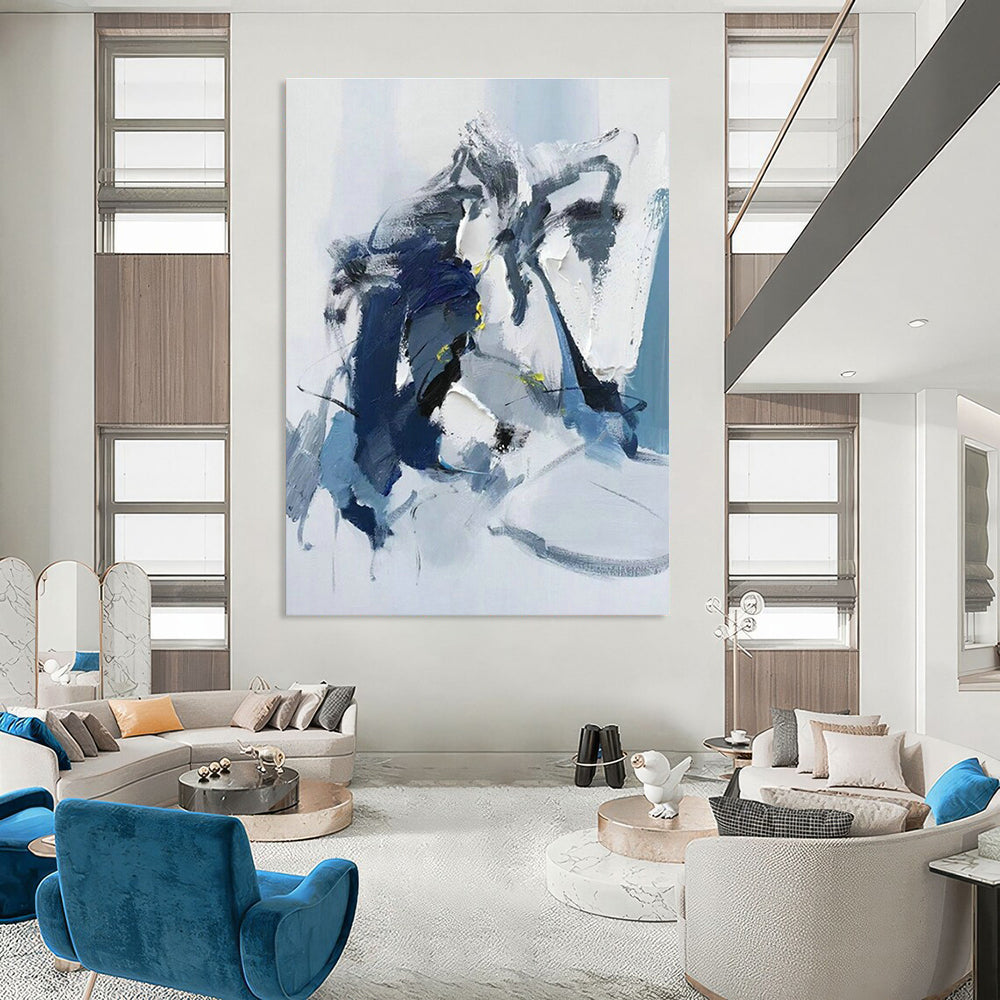 Blue - Gray - Yellow Abstract Art for Minimalist Bedroom & Creative Studio DLZ1662