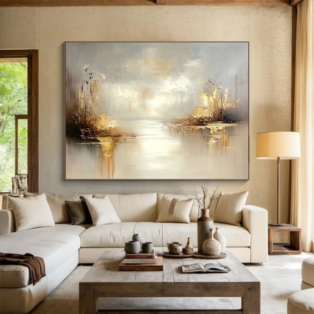 Golden Lake Landscape Art for High - End Golf Club House & Luxurious Lakeside Villa Bedroom SC117