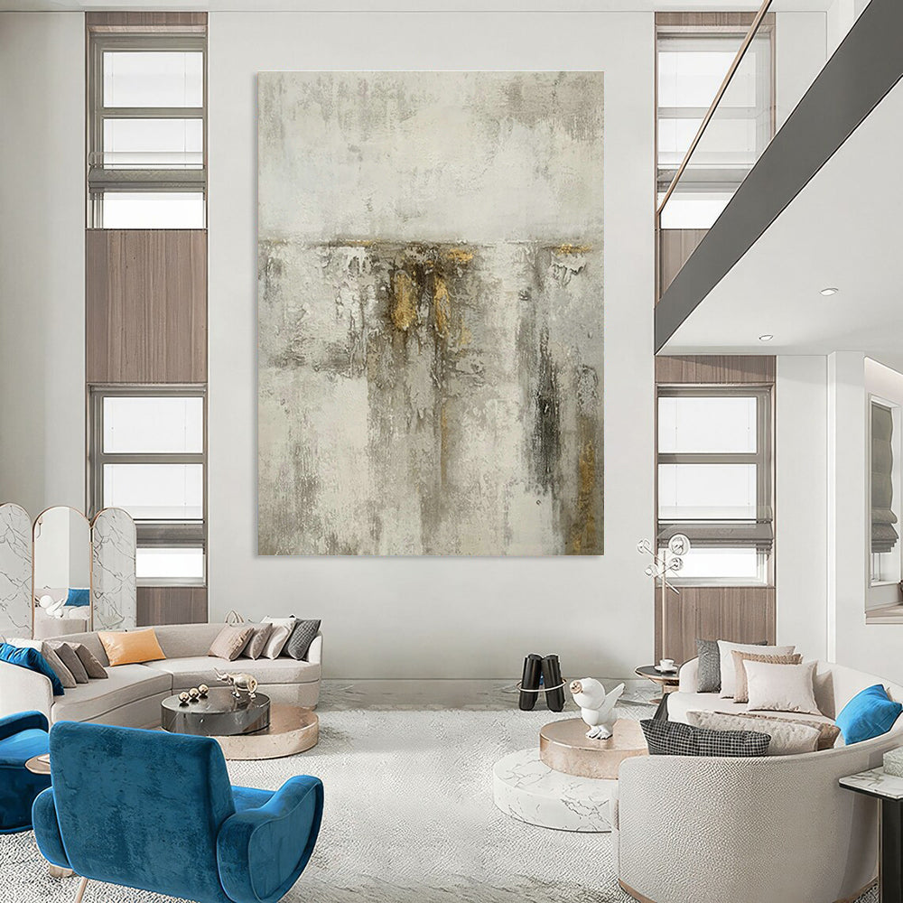 Grey - Gold Texture Abstract Art for Living Room & Bedroom DLZ0546