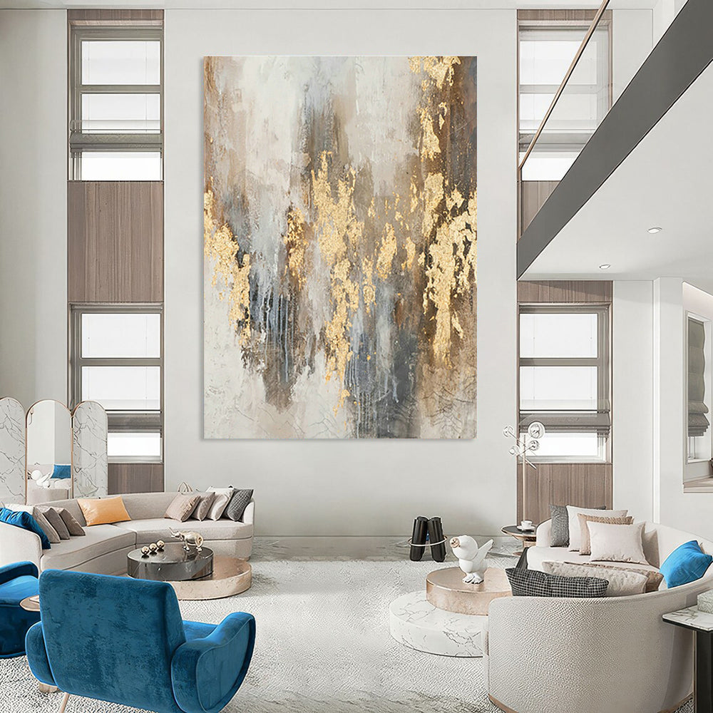 Gold - Gray Splatter Abstract for Luxury Hotel Lobby & Glamorous Dining Room DLZ0901