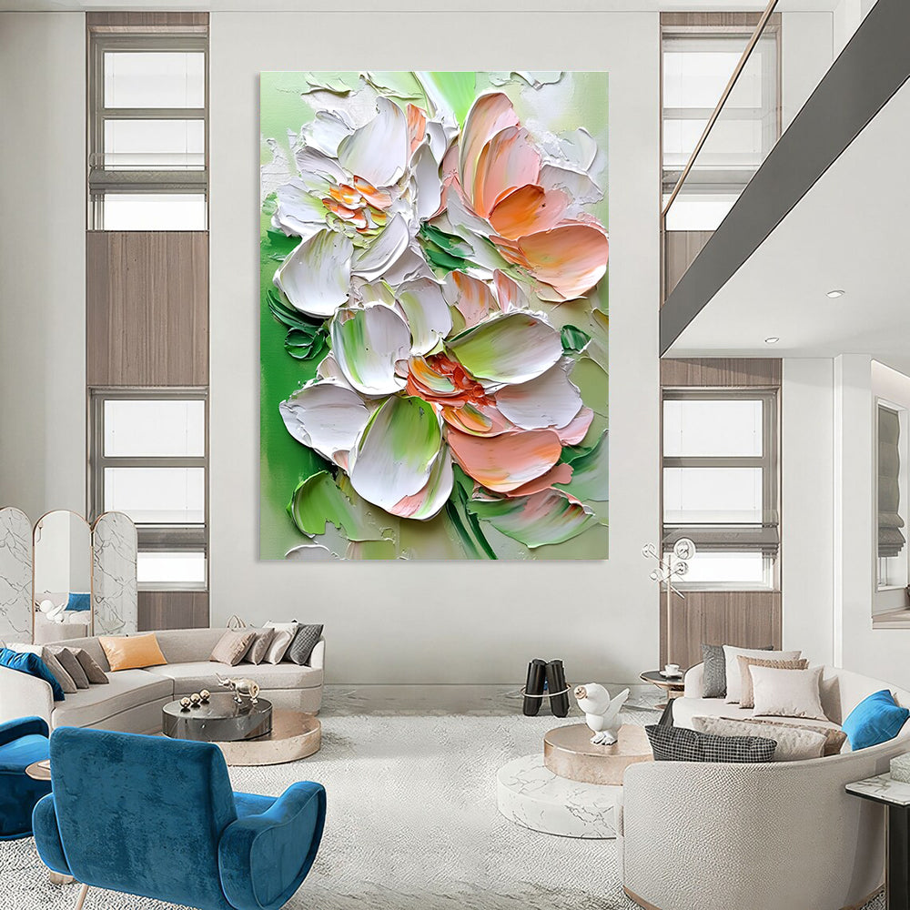 Textured Floral Blooms Art for Botanical Spa & Elegant Garden - Themed Living Room STSC1401