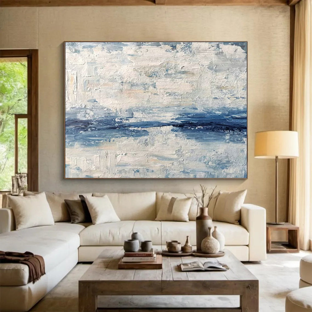 Blue - White Abstract Art for Coastal Home Bedroom Headboards DLZ3175