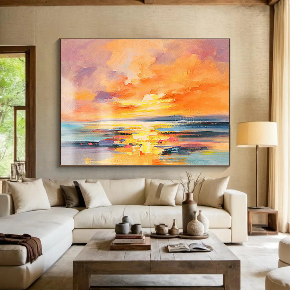 Vivid Seaside Sunset Abstract Art for Coastal - Themed Living Room DLZ2803